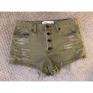 Abercrombie olive green high rise denim shorts